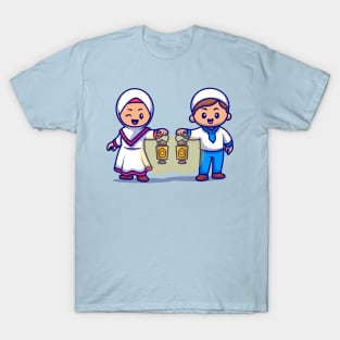 Cute Girl And Boy Moslem Bring Lantern Lamp Cartoon T-Shirt